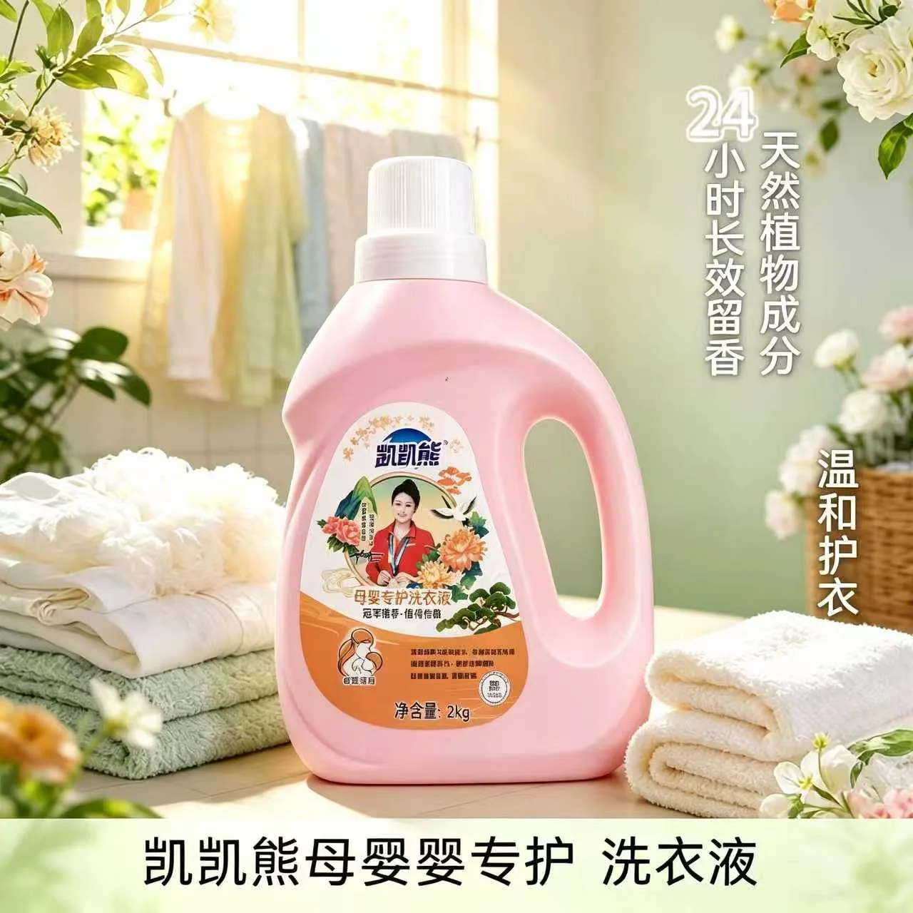 2 kg baby-care laundry detergent in a bright laundry setting